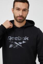 Reebok bluza barbati, culoarea negru, cu glugă, cu imprimeu PPYX-BLM0O9_99X