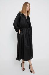 DKNY rochie din amestec de matase culoarea negru, midi, evazati PPYX-SUD152_99X