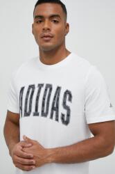 Adidas tricou din bumbac culoarea alb, cu imprimeu PPYX-TSM19S_00X