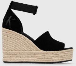 Calvin Klein Jeans sandale WEDGE SANDAL WIDE SU CON femei, culoarea negru, toc pana, YW0YW00963 PPYX-OBD0CC_99X