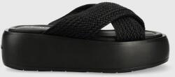 Calvin Klein papuci BUBBLE SLIDE - WOVEN femei, culoarea negru, cu platforma, HW0HW01468 PPYX-KLD024_99X