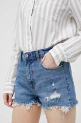 Abercrombie & Fitch pantaloni scurti jeans femei, culoarea albastru marin, high waist PPYX-SZD044_59X