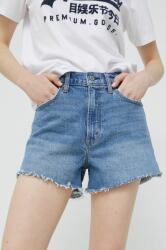 Abercrombie & Fitch pantaloni scurti jeans femei, culoarea albastru marin, neted, high waist PPYX-SZD04F_59X