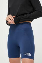 The North Face pantaloni scurti sport femei, culoarea albastru marin, neted, high waist PPYX-SZD08N_59X
