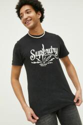 Superdry tricou din bumbac culoarea negru, cu imprimeu PPYX-TSM1P5_99X