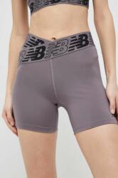 New Balance pantaloni scurți de antrenament Relentless culoarea gri, cu imprimeu, high waist PPYX-SZD0PG_90X