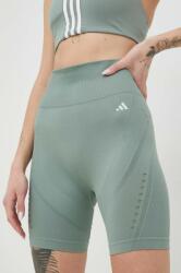 adidas Performance pantaloni scurți de yoga Aeroknit 2.0 femei, culoarea verde, neted, high waist PPYX-SZD01H_07X