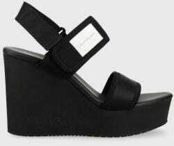 Calvin Klein Jeans sandale WEDGE SANDAL BADGE femei, culoarea negru, toc pana, YW0YW01028 PPYX-OBD0CM_99X
