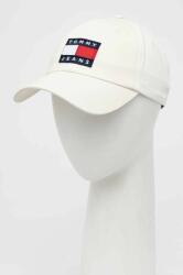 Tommy Jeans șapcă de baseball din bumbac culoarea alb, cu imprimeu PPYX-CAD088_00X