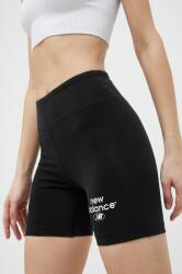 New Balance pantaloni scurți femei, culoarea negru, cu imprimeu, high waist WS31504BK-4BK PPYX-SZD0PL_99X