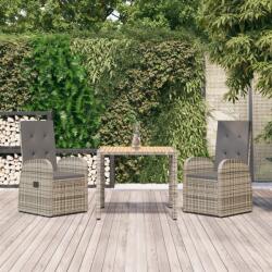vidaXL Set mobilier de grădină cu perne, 3 piese, gri, poliratan (3157582)