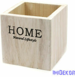 Home feliratos kocka fa kaspó - Fehér