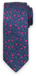 Willsoor Férfi klasszikus sötétkék nyakkendő rózsaszín virágmintával 15125
