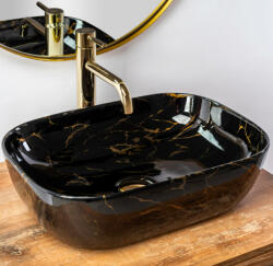 Rea Belinda pultra tehető kerámia mosdótál 46, 5x33 cm, fényes fekete/arany REA-U8907 (REA-U8907)