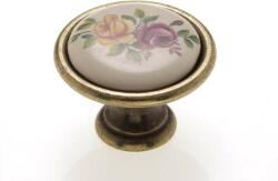 Bútorfogantyú, gomb antikolt bronz SZÍNES VIRÁG, ÁTM: 34 Porcelán PORCELÁN (10007550284)
