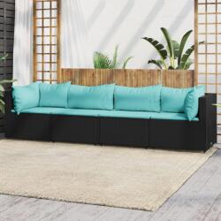 vidaXL Set mobilier relaxare grădină 4 piese cu perne poliratan negru (319800)