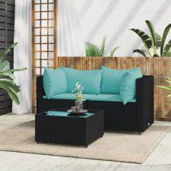 vidaXL Set mobilier de grădină cu perne, 3 piese, negru, poliratan (319795)