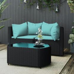 vidaXL Set mobilier de grădină cu perne, 3 piese, negru, poliratan (319807) - vidaxl