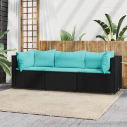 vidaXL Set mobilier de grădină cu perne, 3 piese, negru, poliratan (319798)