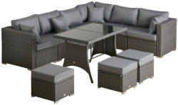 Osoam Polirattan ülőgarnitúra szett 10 darabos kerti luxus garnitúra kanapé kerti bútor szett Lounge sötétszürke