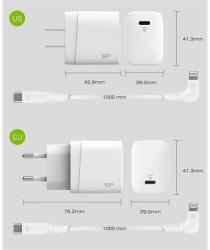 Silicon Power Telefon töltő - QM10 Type-C töltő + LK20CL Type-C -Lightning Kábel (18W töltő, 1m kábel, EU verzió)