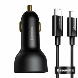 Baseus Superme USB autós töltő, USB-C, 100W + USB-C kábel (fekete) - pixelrodeo
