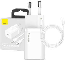 Baseus Super Si gyorstöltő 1C 20W adapter 1 m-es USB-C-Lightning kábellel (fehér) - pixelrodeo