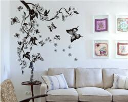 A. B. C Vidám Fal Falmatrica - Fekete virágok pillangókkal - Öntapadós fali dekoráció