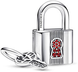 Pandora Moments Lakat és kulcs függő ezüst charm piros kristállyal - 790088C02 (790088C02)