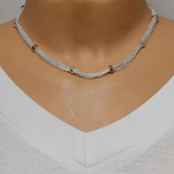 Ekszer Eshop 925 Ezüst nyaklánc - ezüst és rózsa-arany gyöngyökkel összekapcsolt láncok