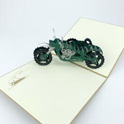 A. B. C Vidám Fal 3D üdvözlőlap Zöld motorkerékpár oldalkocsi