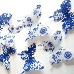 A. B. C Vidám Fal Színes 3D pillangók Kék virágokkal