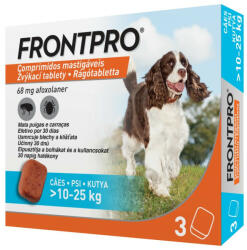  6tablettától : FRONTPRO® rágótabletta (>10-25 kg) 11, 3 mg; 1db tabletta , 3tablettánkénti léptethető . A fotó illusztráció