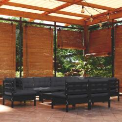 vidaXL Set mobilier grădină cu perne, 10 piese, negru, lemn masiv pin (3096753) - maryon