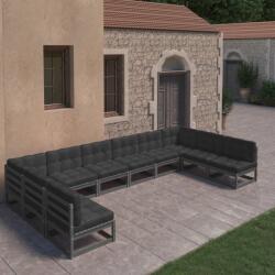 vidaXL Set mobilier grădină cu perne, 10 piese, negru, lemn masiv pin (3077208) - maryon