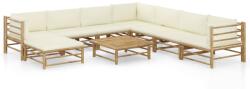 vidaXL Set mobilier de grădină, 9 piese, perne alb crem, bambus (3058229) - maryon