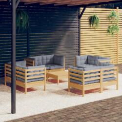 vidaXL Set mobilier de grădină cu perne, 9 piese, gri, lemn masiv pin (3096063) - maryon