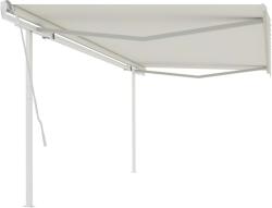 vidaXL Copertină retractabilă manual, cu stâlpi, crem, 5x3 m (3069977)