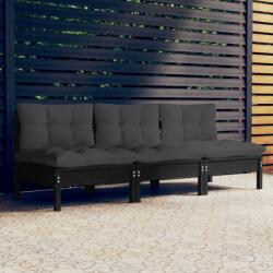 vidaXL Canapea de grădină cu 3 locuri & perne antracit, lemn masiv pin (3096080) - maryon