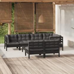 vidaXL Set mobilier grădină cu perne, 8 piese, negru, lemn masiv pin (3096452) - maryon