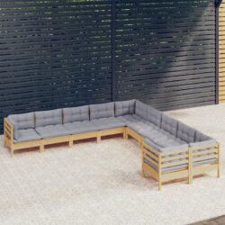 vidaXL Set mobilier grădină cu perne, 10 piese, gri, lemn de pin (3097006) - maryon