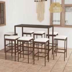 vidaXL Set mobilier bar de grădină cu perne, 9 piese, maro, poliratan (3064825) - maryon