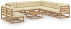 vidaXL Set mobilier grădină& perne 10 piese, maro miere lemn masiv pin (3076912)