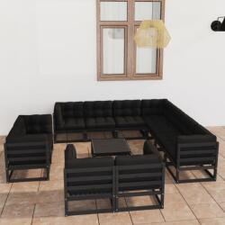 vidaXL Set mobilier de grădină cu perne12 piese, negru, lemn masiv pin (3077003) - maryon
