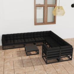 vidaXL Set mobilier de grădină cu perne10 piese, negru, lemn masiv pin (3077043)