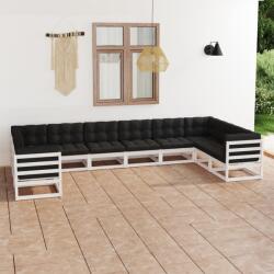 vidaXL Set mobilier de grădină cu perne, 10 piese, alb, lemn masiv pin (3077320) - maryon