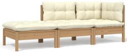 vidaXL Set mobilier de grădină cu perne crem, 3 piese, lemn masiv pin (806667) - maryon
