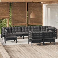 vidaXL Set mobilier grădină cu perne, 9 piese, negru, lemn masiv pin (3096530) - maryon