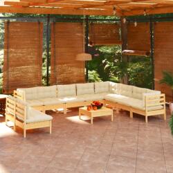 vidaXL Set mobilier grădină cu perne crem, 11 piese, lemn masiv de pin (3096845) - maryon
