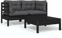 vidaXL Set mobilier grădină cu perne, 3 piese, negru, lemn masiv pin (806680) - maryon